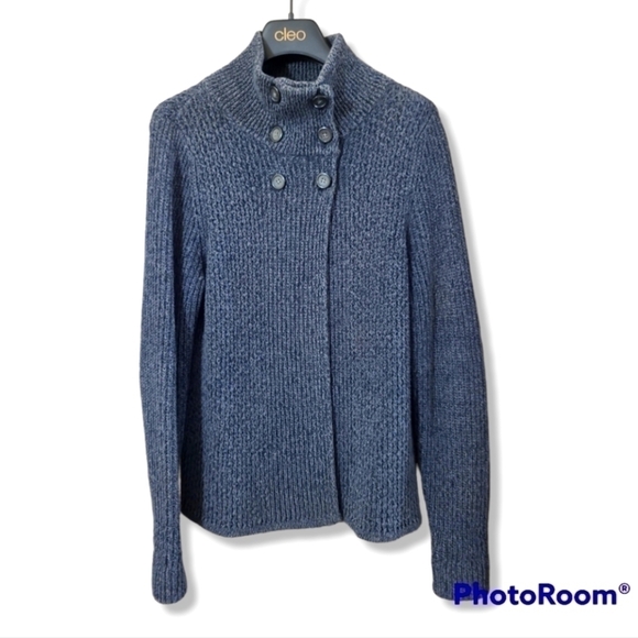 𝅺WOOLRICH navy cotton chunky knit sweater jacket - Picture 1 of 6